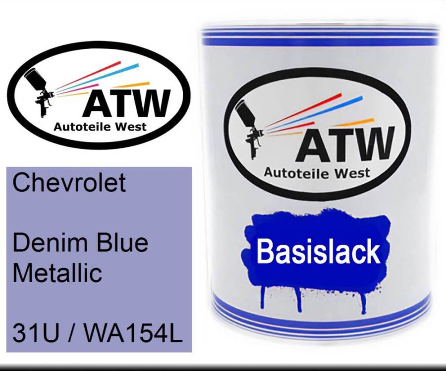 Chevrolet, Denim Blue Metallic, 31U / WA154L: 1L Lackdose, von ATW Autoteile West.